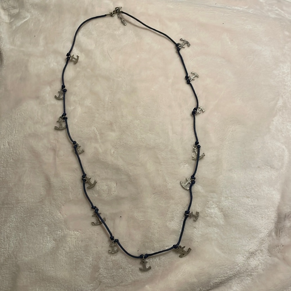 Super cute long anchor necklace navy n silver lil anchors all around
